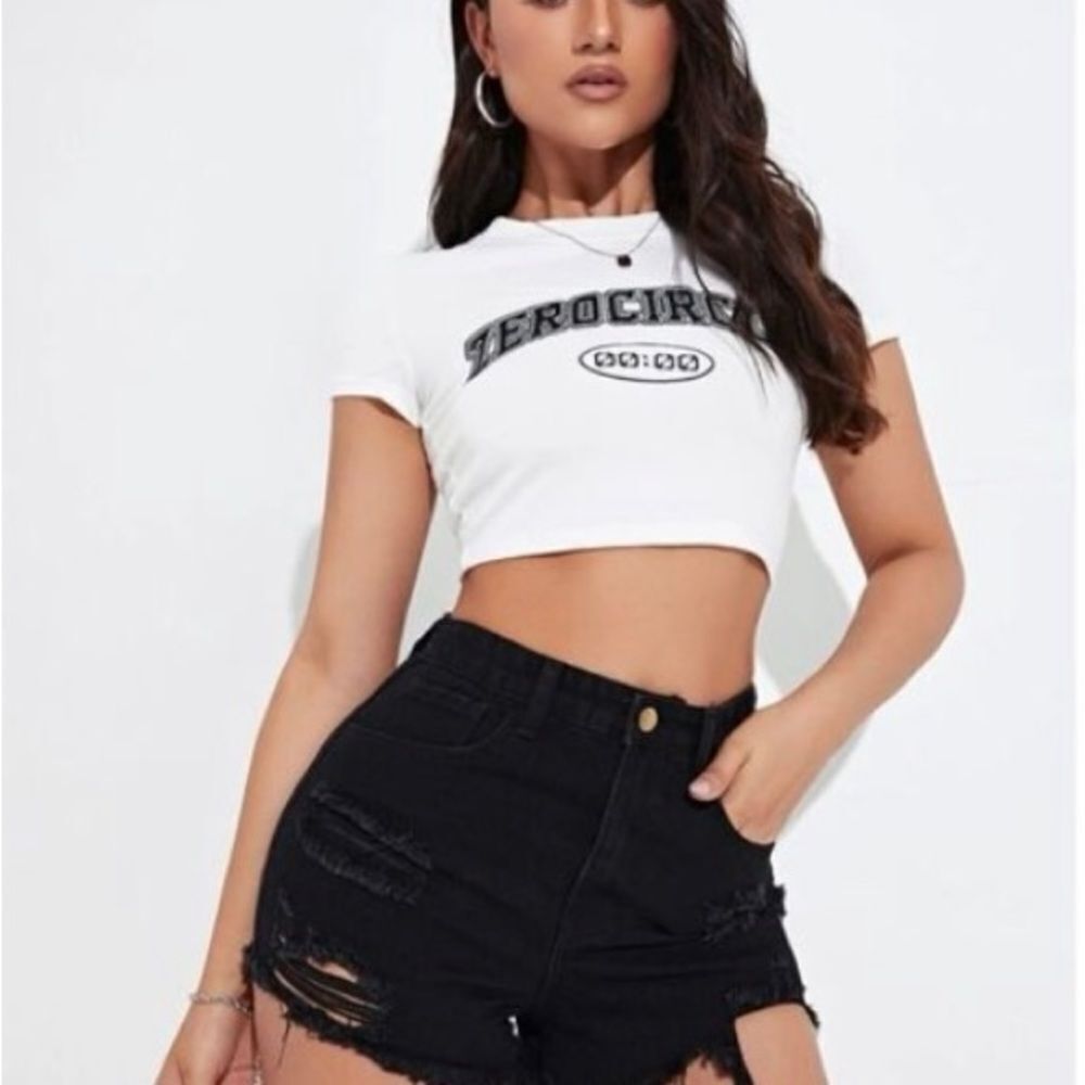 High Waist Ripped Raw Trim Denim Shorts
